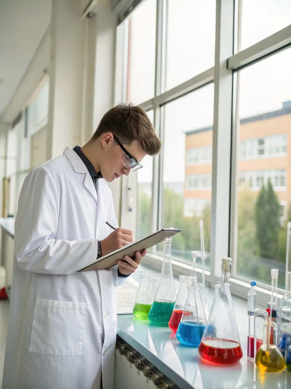 A laboratory technician reviewing compliance documents with a checklist in a modern lab setting, representing Pro-Path Solutions' CLIA compliance support.